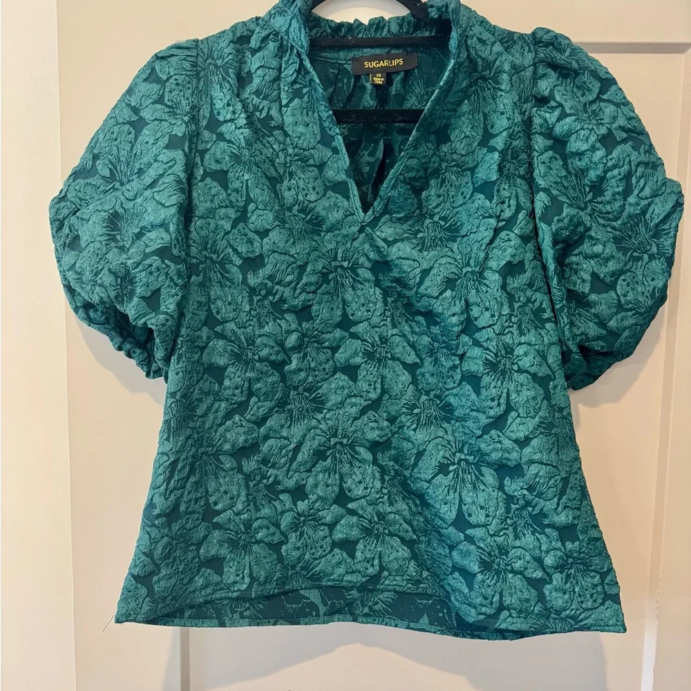 Sugarlips Teal Textured Blouse - Picture 5 of 5